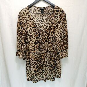 Lane Bryant Brown Animal Cheetah Print Sheer Blouse Top Women's Plus Size 18/25